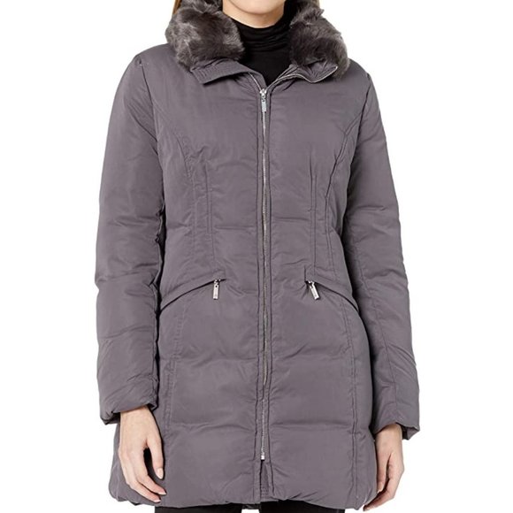 NWT Anne Klein Women's Soft Touch Down Puffer Jacket Size XS Smoke $180 7C069 - Picture 1 of 3
